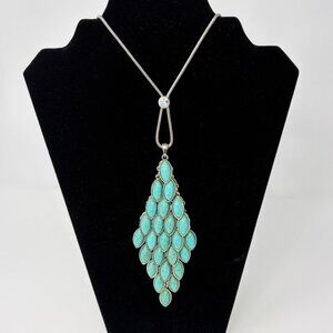 Vtg Silvertone Faux Blue Turquoise Multi Layer Bib Statement Adjustable Necklace